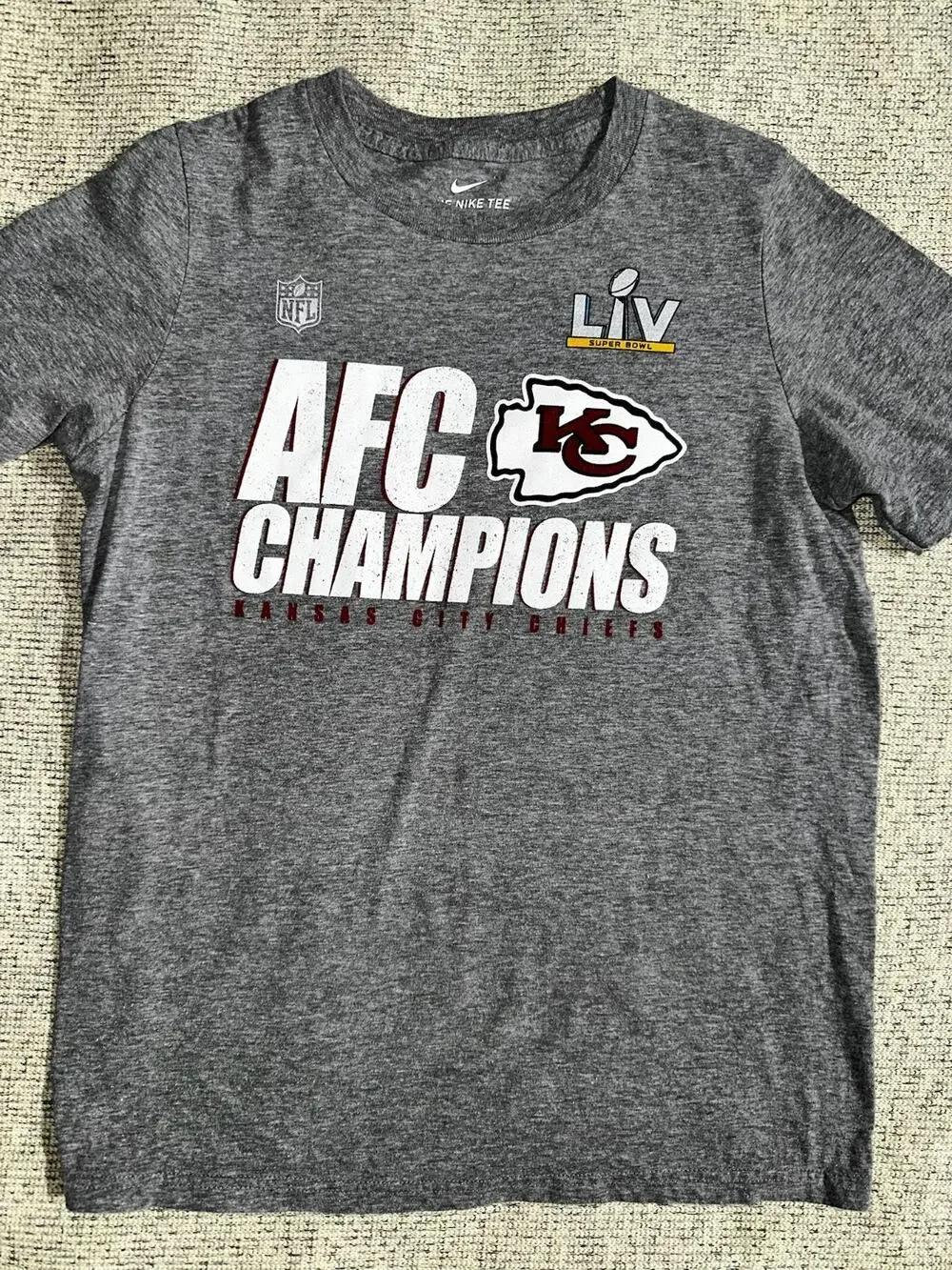 0062 Nike Kansas City Chiefs AFC Champions Super Bowl LIV T-Shirt Men’s Large Gr